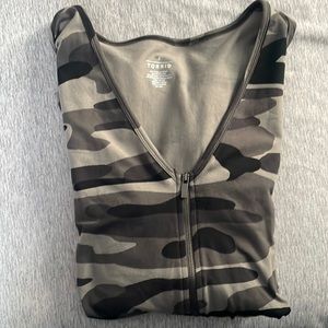 Torrid size 2 black, grey camp top with zipper. Never worn